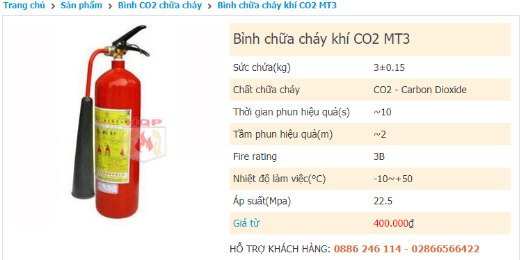 Một sản phẩm bình chữa cháy CO2 loại 3kg được chào bán trên thị trường giá 400.000 đồng. Một sản phẩm bình chữa cháy CO2 loại 3kg được chào bán trên thị trường giá 400.000 đồng.