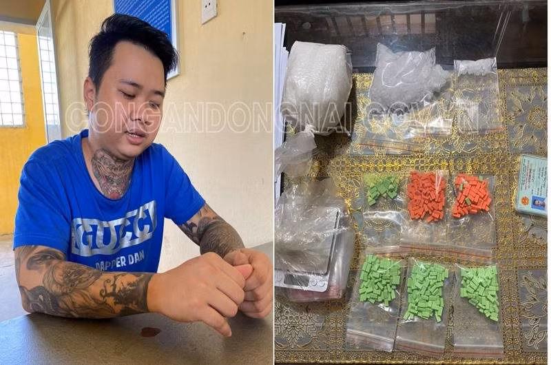 Đối tượng Đặng Minh Hoàng cùng tang vật. Ảnh: Công an Đồng Nai.