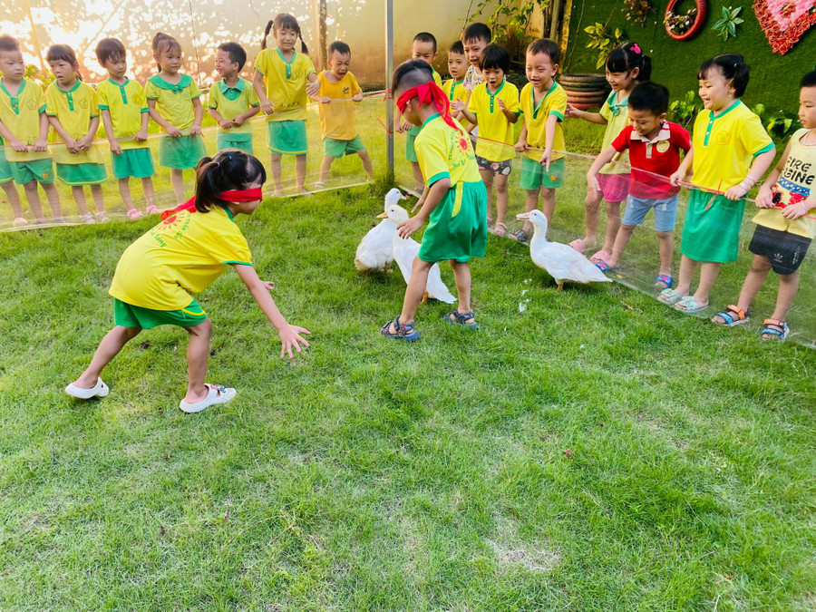 Trò chơi "bịt mắt bắt vịt" đầy hào hứng của trẻ. Trò chơi "bịt mắt bắt vịt" đầy hào hứng của trẻ.