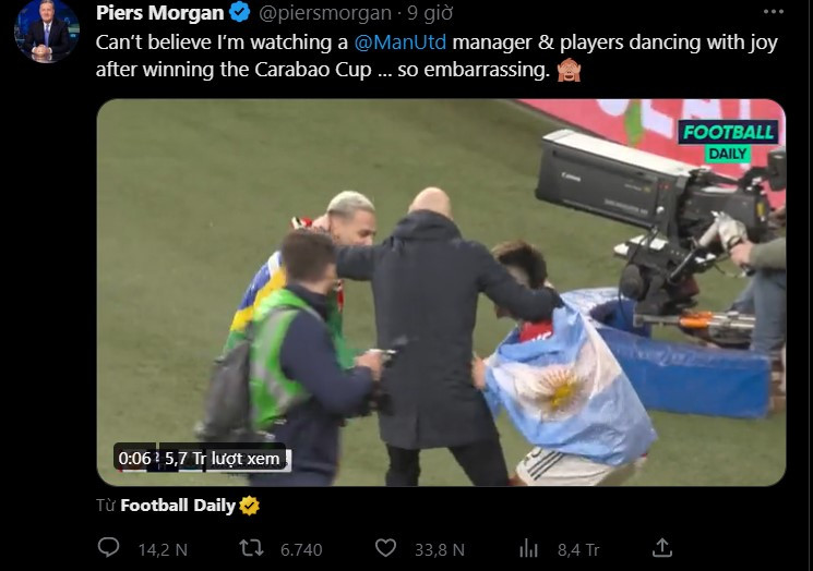 Bài đăng của Piers Morgan trên trang cá nhân.