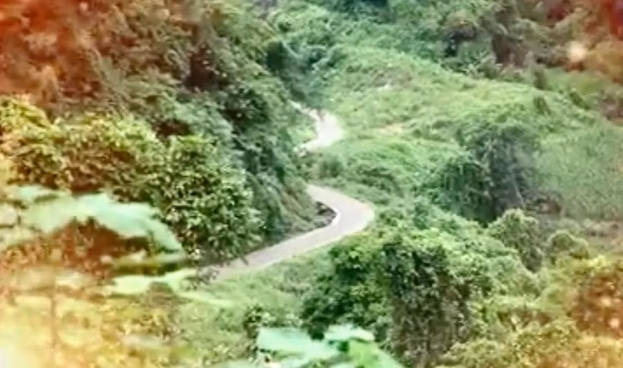 Con đường dẫn vào điểm trường Lũng Hoài, trường Tiểu học Thượng Nung.