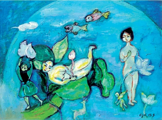 Mộc mạc, hoang đường trong triển lãm tranh Sen, Đạo và Đời