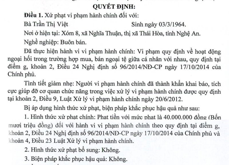 2 tiệm vàng bị phạt 80 triệu đồng vì mua bán 100 USD