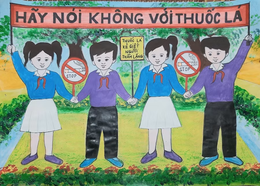 Một trong những sản phẩm của học sinh tham gia cuộc thi vẽ tranh về chủ đề phòng, chống tác hại của thuốc lá.