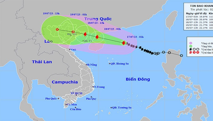 Vị trí và đường đi của bão số 1 lúc 2 giờ ngày 17/7. (Ảnh: thoitietvietnam)