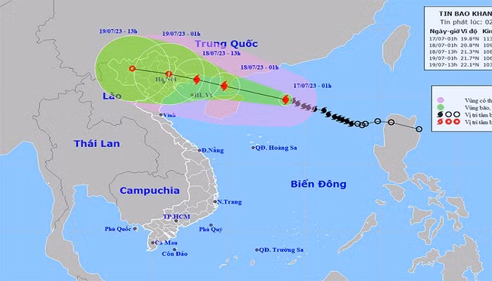 Vị trí và đường đi của bão số 1 lúc 2 giờ ngày 17/7. (Ảnh: thoitietvietnam)