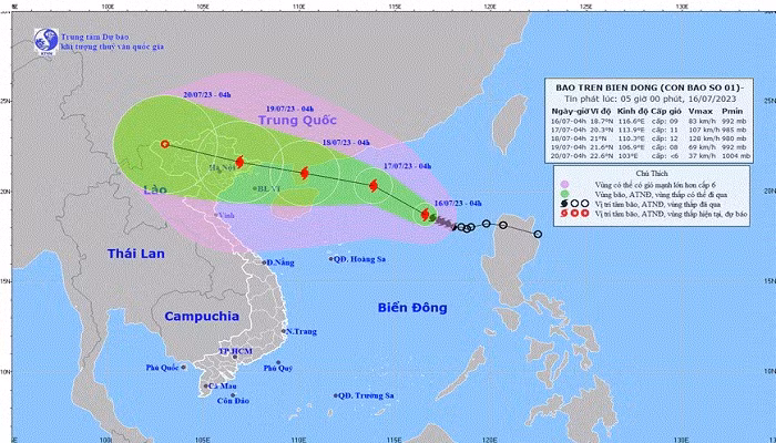 Hướng đi bão số 1 (Trung tâm dự báo khí tượng thủy văn quốc gia)