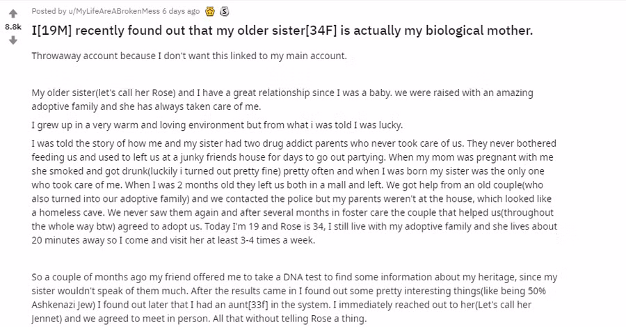 Nam thanh niên bàng hoàng phát hiện ra sự thật về thân thế của mình, nhưng bất ngờ nhất khi mẹ ruột lại chính là chị gái - Ảnh 1.