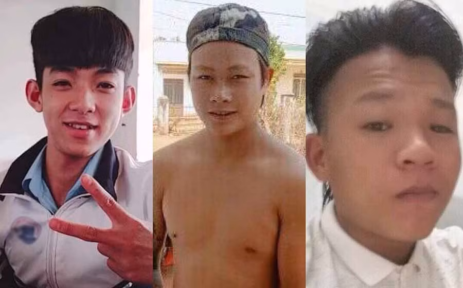 Tuấn, Quân, Kỉnh (từ trái sang) sau khi chém nam thanh niên trong quán Internet.