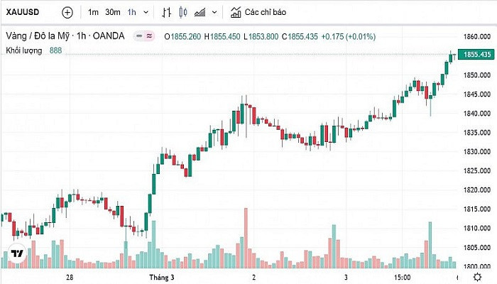 Biểu đồ biến động giá vàng trong 24 giờ qua. Biểu đồ biến động giá vàng trong 24 giờ qua.