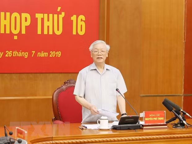 Tổng Bí thư, Chủ tịch nước Nguyễn Phú Trọng, Trưởng Ban Chỉ đạo Trung ương về phòng, chống tham nhũng phát biểu ý kiến chỉ đạo phiên họp. Ảnh: TTXVN