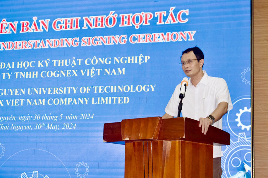 PGS.TS Ngô Như Khoa, Bí thư Đảng uỷ, Chủ tịch Hội đồng trường Đại học Kỹ thuật Công nghiệp phát biểu tại chương trình. PGS.TS Ngô Như Khoa, Bí thư Đảng uỷ, Chủ tịch Hội đồng trường Đại học Kỹ thuật Công nghiệp phát biểu tại chương trình.