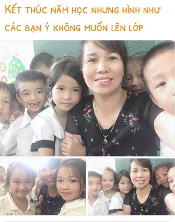 Cô giáo dạy lớp 1 với dòng trạng thái kèm theo những bức hình chụp cùng học trò trên trang cá nhân: "Kết thúc năm học nhưng hình như các bạn ấy không muốn lên lớp". Cô giáo dạy lớp 1 với dòng trạng thái kèm theo những bức hình chụp cùng học trò trên trang cá nhân: "Kết thúc năm học nhưng hình như các bạn ấy không muốn lên lớp".