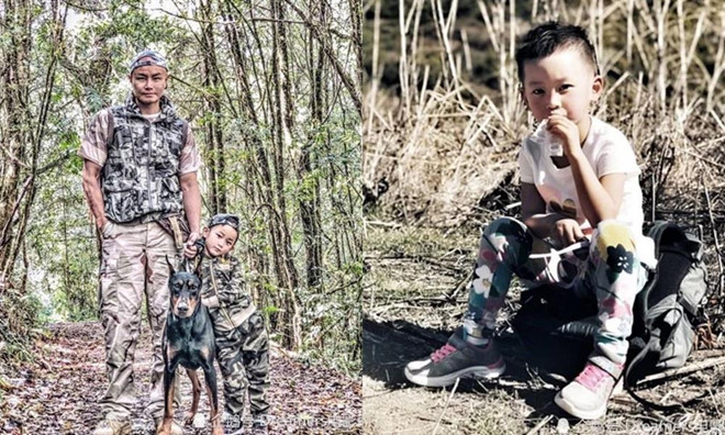 Nhạc Gia nuôi dạy con gái nhỏ không khác gì con trai. Thông qua những hình ảnh được anh chia sẻ, cô bé được cắt tóc ngắn, ăn mặc nam tính và trông rắn rỏi. Nhạc Gia cũng rất tự hào về lòng dũng cảm và khả năng chịu đựng gian khổ của con gái mình. Nhung sao nam Trung Quoc co cach day con khong giong ai hinh anh 8