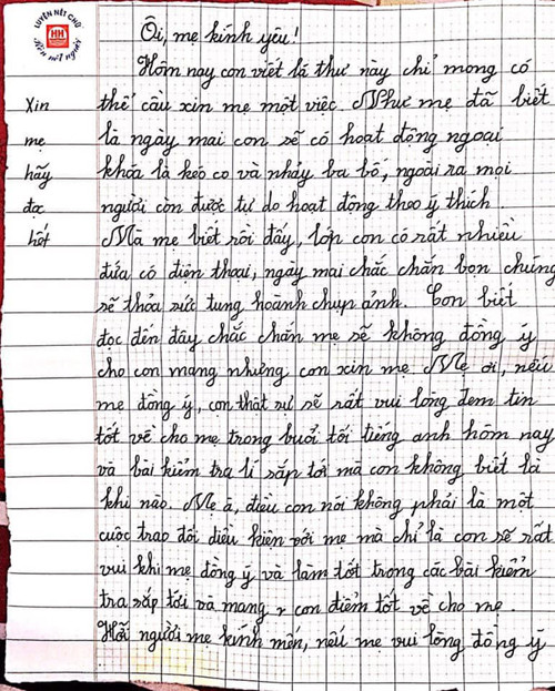 Con gái lớp 7 viết tâm thư mượn điện thoại của mẹ đi dã ngoại - 1