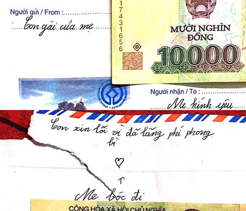 Cô bé cũng gửi lại tiền và xin lỗi mẹ vì đã lãng phí phong bì.