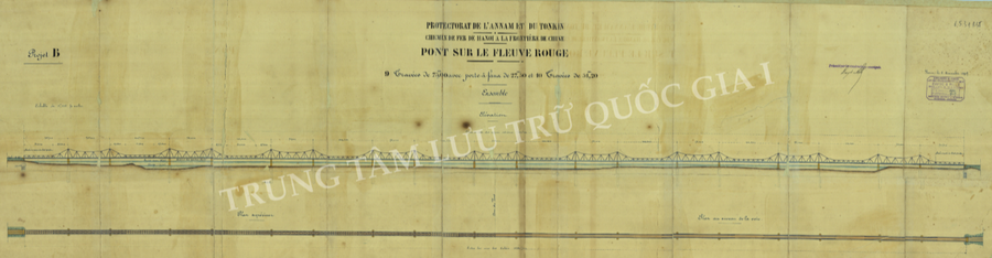 Sơ đồ tổng thể cầu bắc qua sông Hồng được vẽ ngày 25/5/1897.