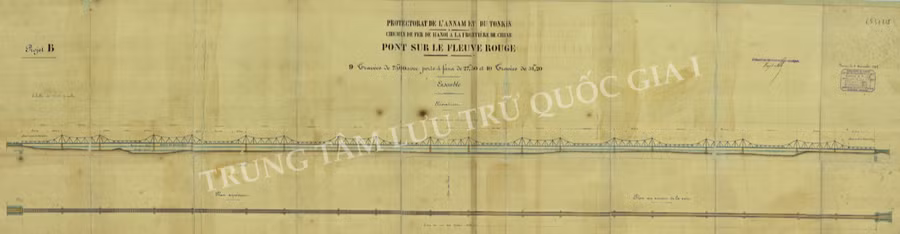 Sơ đồ tổng thể cầu bắc qua sông Hồng được vẽ ngày 25/5/1897.