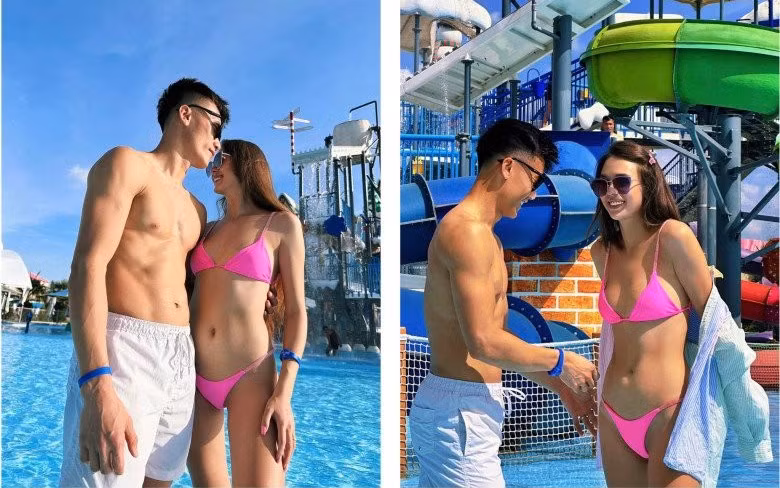 Vợ chồng Bùi Tiến Dũng 'thả dáng' trên biển gây 'bão' cõi mạng