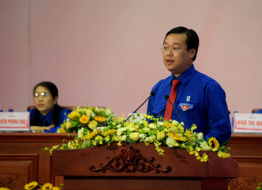 Đồng chí Lê Quốc Phong- Bí thư thứ nhất Ban Chấp hành Trung ương Đoàn phát biểu tại Đại hội.