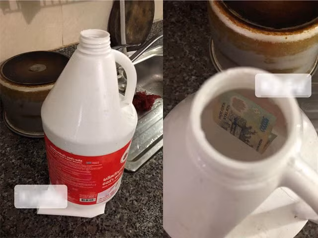 chong khu khu giu lai chai nuoc giat, vo sung so phat hien "mau xanh le loi" trong chai - 1