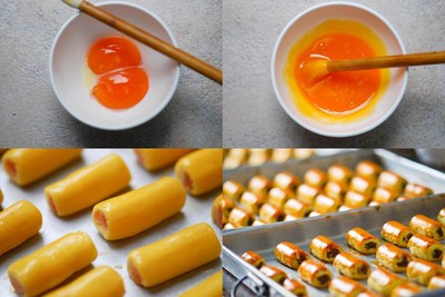 Phần quét bên ngoài bánh: Cho lòng đỏ trứng và sữa đặc vào một cái bát, trộn đều, dùng chổi quét hỗn hợp trứng sữa lên trên bánh. Sau đó nướng bánh trong lò nướng ở 150 độ C trong khoảng 15-20 phút cho đến khi bánh chín vàng là được. Bạn lấy bánh ra để nguội và cất trong hộp kín là được. Phần quét bên ngoài bánh: Cho lòng đỏ trứng và sữa đặc vào một cái bát, trộn đều, dùng chổi quét hỗn hợp trứng sữa lên trên bánh. Sau đó nướng bánh trong lò nướng ở 150 độ C trong khoảng 15-20 phút cho đến khi bánh chín vàng là được. Bạn lấy bánh ra để nguội và cất trong hộp kín là được.