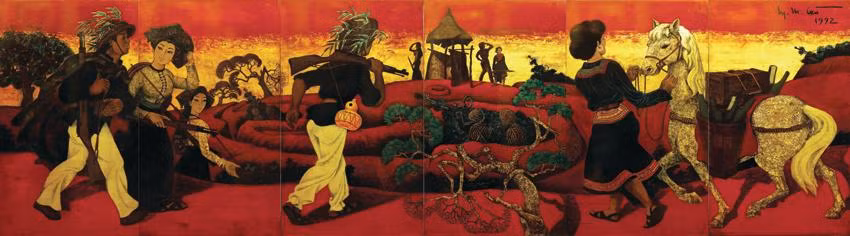 Tác phẩm "Du kích Châu Yên" - sơn mài/1992.