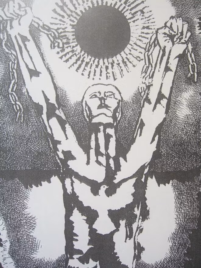 Tranh cổ động đấu tranh của họa sĩ Bửu Chỉ.