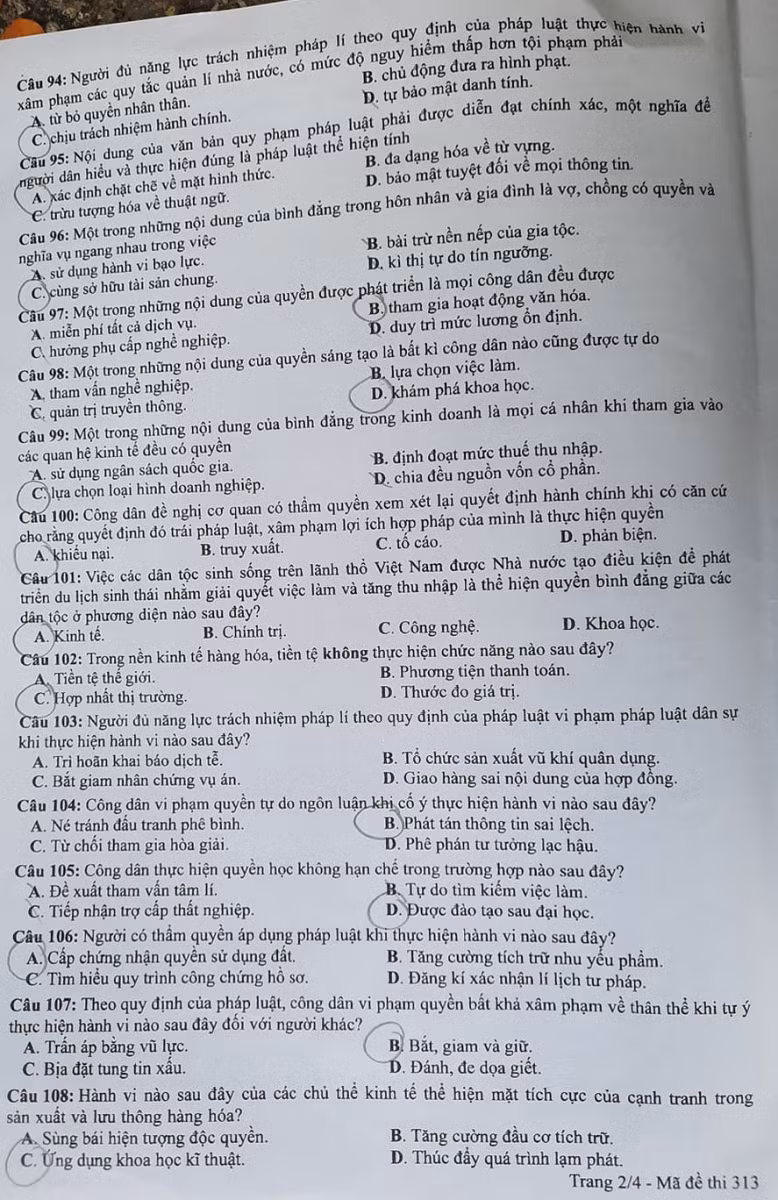 Gợi ý đáp án môn Giáo dục công dân thi tốt nghiệp THPT năm 2021 ảnh 21