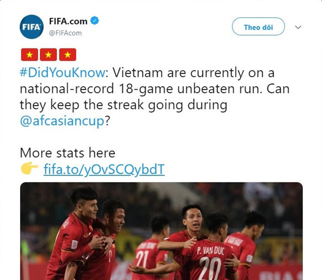 FIFA ghi nhận kỷ lục 18 trận bất bại của tuyển Việt Nam ảnh 1 FIFA ghi nhan ky luc 18 tran bat bai cua tuyen Viet Nam hinh anh 1