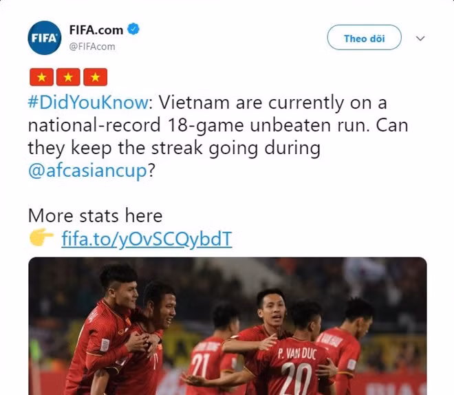 FIFA ghi nhan ky luc 18 tran bat bai cua tuyen Viet Nam hinh anh 1