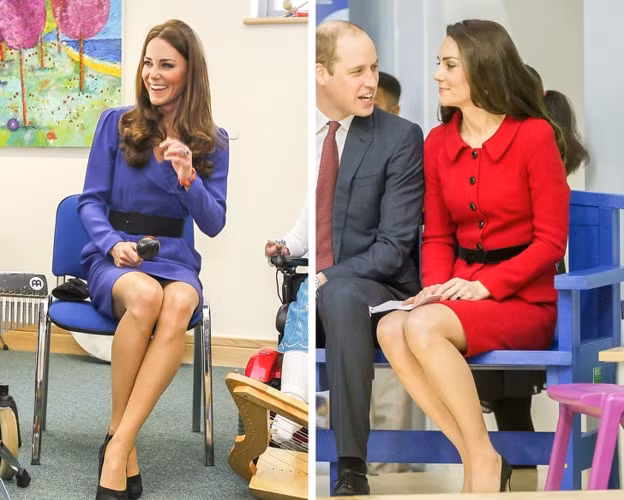 Một trong những quy tắc nghiêm ngặt của Hoàng gia Anh là những người phụ nữ hoàng gia phải ngồi đúng theo tư thế hai chân, đầu gối và mắt cá chân phải đặt cạnh nhau. Tư thế này giúp Công nương trở nên hoàn hảo và duyên dáng trong mọi bức hình.