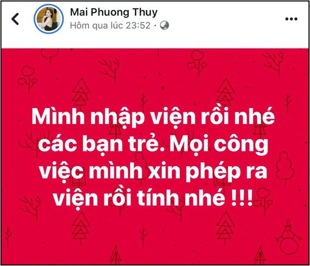 Thông tin Mai Phương Thúy nhập viện.