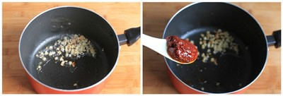 Làm nóng chảo trở lại, nhưng chắt bớt dầu nếu còn thừa quá nhiều, bạn chỉ để lại một lớp dầu láng mặt thôi. Chờ dầu nóng, trút tỏi bằm vào phi thơm. Khi tỏi phi ngả màu nâu vàng, cũng là lúc bạn cho sa tế vào (lượng cay này bạn có thể điều chỉnh cho phù hợp với khẩu vị của gia đình), đảo đều. Làm nóng chảo trở lại, nhưng chắt bớt dầu nếu còn thừa quá nhiều, bạn chỉ để lại một lớp dầu láng mặt thôi. Chờ dầu nóng, trút tỏi bằm vào phi thơm. Khi tỏi phi ngả màu nâu vàng, cũng là lúc bạn cho sa tế vào (lượng cay này bạn có thể điều chỉnh cho phù hợp với khẩu vị của gia đình), đảo đều.