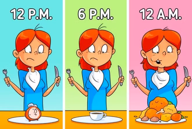 Đói dẫn đến ăn quá nhiều: Những người hay bỏ bữa hoặc ăn uống thất thường thường ăn quá nhiều để bù lại lượng thức ăn mà họ bỏ qua. Tuy nhiên, cơ thể con người lại cần dinh dưỡng ổn định sau từ 3 – 4 giờ để duy trì quá trình trao đổi chất. Việc bị đói sẽ khiến bạn dễ cáu kỉnh, thèm ăn và giảm lượng đường trong máu.