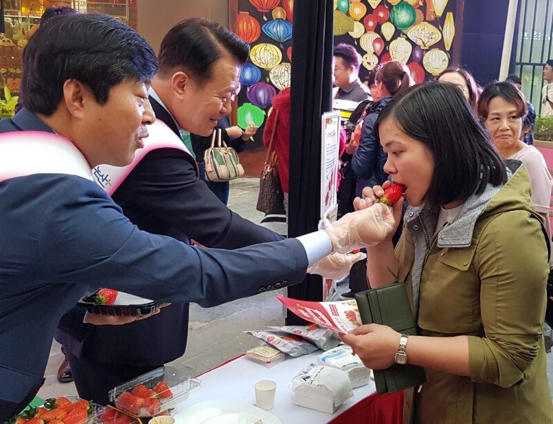 Thực khách được trưc tiếp thưởng thức dâu tây tại lễ hội. Ảnh: BTC