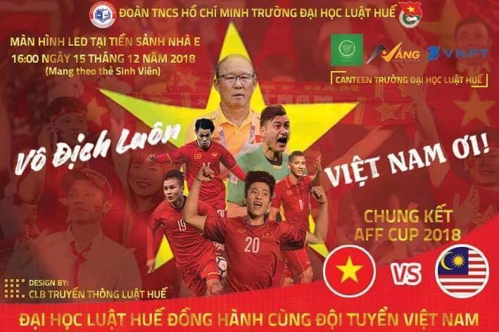 Nhiều trường thuộc Đại học Huế cũng tổ chức chương trình cổ vũ đội tuyển Việt Nam tại chung kết lượt về AFF Cup 2018.