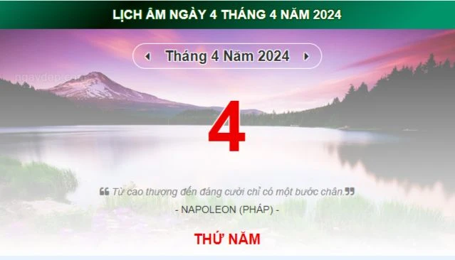 Lịch âm hôm nay - Xem lịch âm ngày 4/4