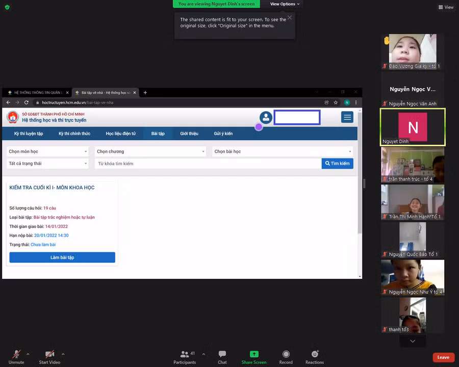 Học sinh lớp 4/6 Trường Tiểu học Duy Tân, quận Tân Phú, TP HCM đang tham gia thi học kì I môn Khoa học.