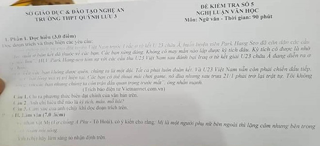 Chiến thắng của U23 Việt Nam vào đề kiểm tra Ngữ văn ảnh 1 Chien thang cua U23 Viet Nam vao de kiem tra Ngu van hinh anh 1