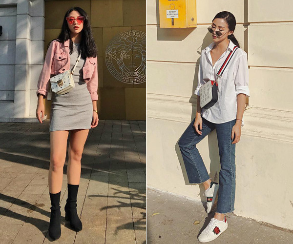 Nên: Để tạo cảm giác chân dài, tỷ lệ cơ thể hợp lý hơn, những nàng nấm lùn chỉ nên đeo túi với độ dài đến ngang hông, thậm chí là cao đến eo. Túi ngang bụng cũng là xu hướng hot năm nay, giúp bạn làm điểm nhấn rất tốt cho cả bộ trang phục.