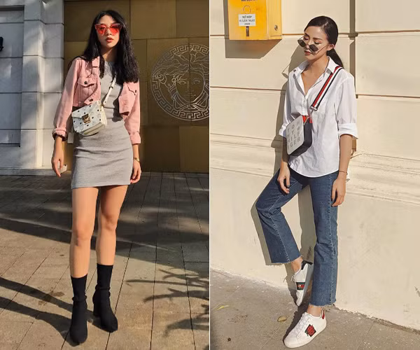 Nên: Để tạo cảm giác chân dài, tỷ lệ cơ thể hợp lý hơn, những nàng nấm lùn chỉ nên đeo túi với độ dài đến ngang hông, thậm chí là cao đến eo. Túi ngang bụng cũng là xu hướng hot năm nay, giúp bạn làm điểm nhấn rất tốt cho cả bộ trang phục.