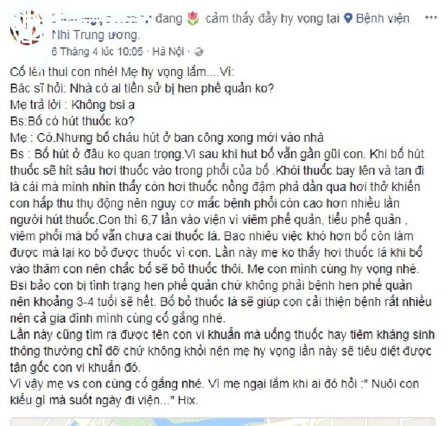 Tâm sự rơi nước mắt của người mẹ có con nằm viện vì khói thuốc lá ảnh 1