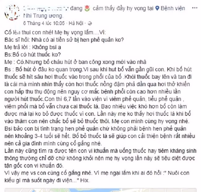 Tâm sự rơi nước mắt của người mẹ có con nằm viện vì khói thuốc lá ảnh 1