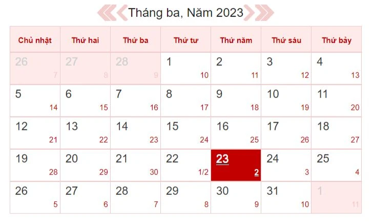 Xem lịch âm hôm nay 23/3: Không nên động thổ, sửa nhà