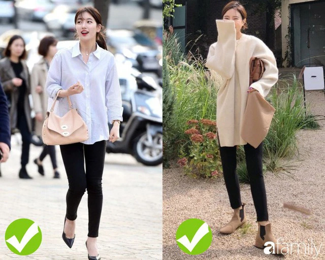 Nếu chọn legging, bạn cần chú ý đến chất liệu và items mặc kèm, thông thường mặc cùng các kiểu áo trùm qua mông, vậy nên đừng chọn những thiết kế áo dáng ngắn để mặc cùng.