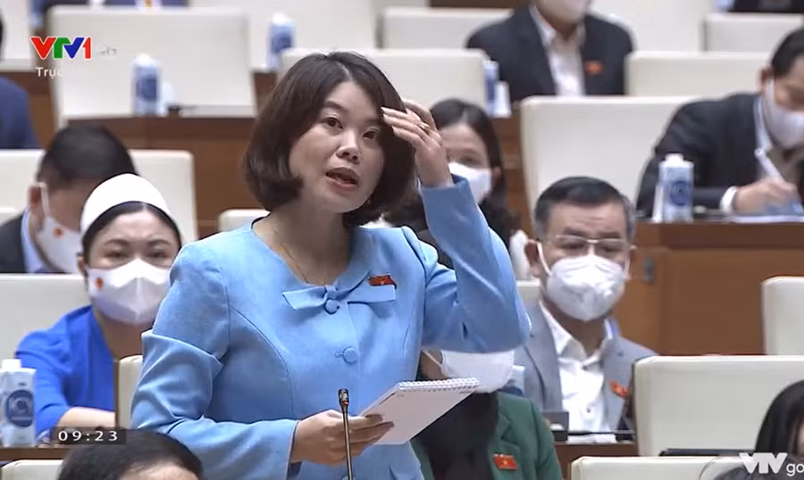 Đại biểu Nguyễn Thị Huế đặt câu hỏi. Ảnh chụp màn hình.