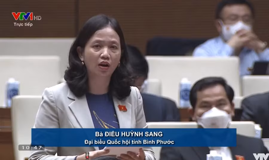 Đại biểu Điểu Huỳnh Sang đặt câu hỏi. Ảnh chụp màn hình.