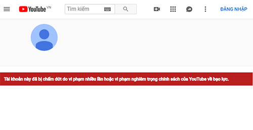 Thông báo khóa kênh khi truy cập YouTube Dương Minh Tuyền.