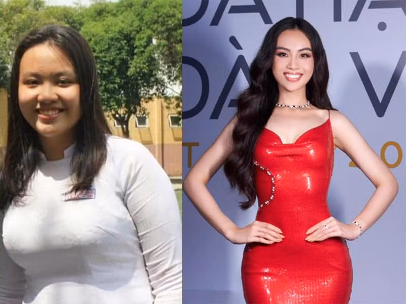 Á hậu Huỳnh Phạm Thuỷ Tiên thời chưa giảm cân và vẻ đẹp tự tin, trong sáng hiện tại.